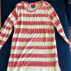 Bobeau Pink & White Striped Long Sleeve Tunic